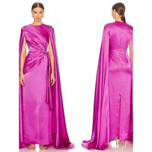 SOLACE LONDON Elya Ruched Draped Dramatic Sleeve Pink Maxi Dress Size 6